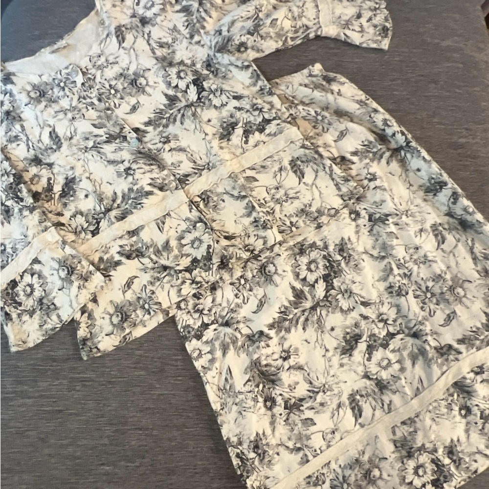 Women’s Habit Linen Top & Skirt 2 Pcs Cream & Black Floral Print Sz M US Made